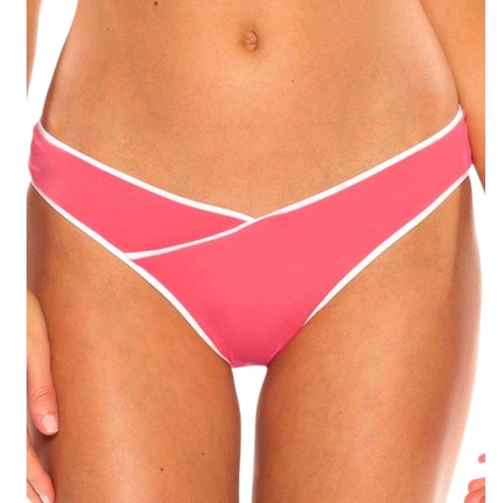 BECCA Bikini Bottoms SMALL Pink White Crossover Hipster High Cut NWT